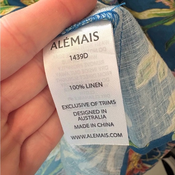 Alemais June 100% Linen Floral Blue Midi Dress - Picture 5 of 6